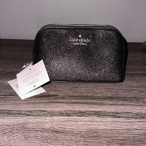 NWT Kate Spade Small Black Tinsel Cosmetic Case